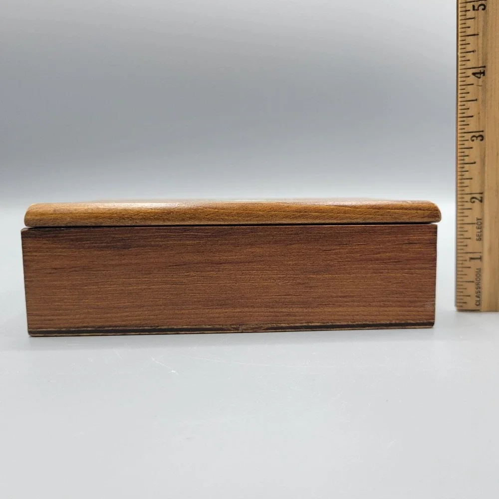 Vintage Decorative Wooden Trinket Box With Flower & Basket Design